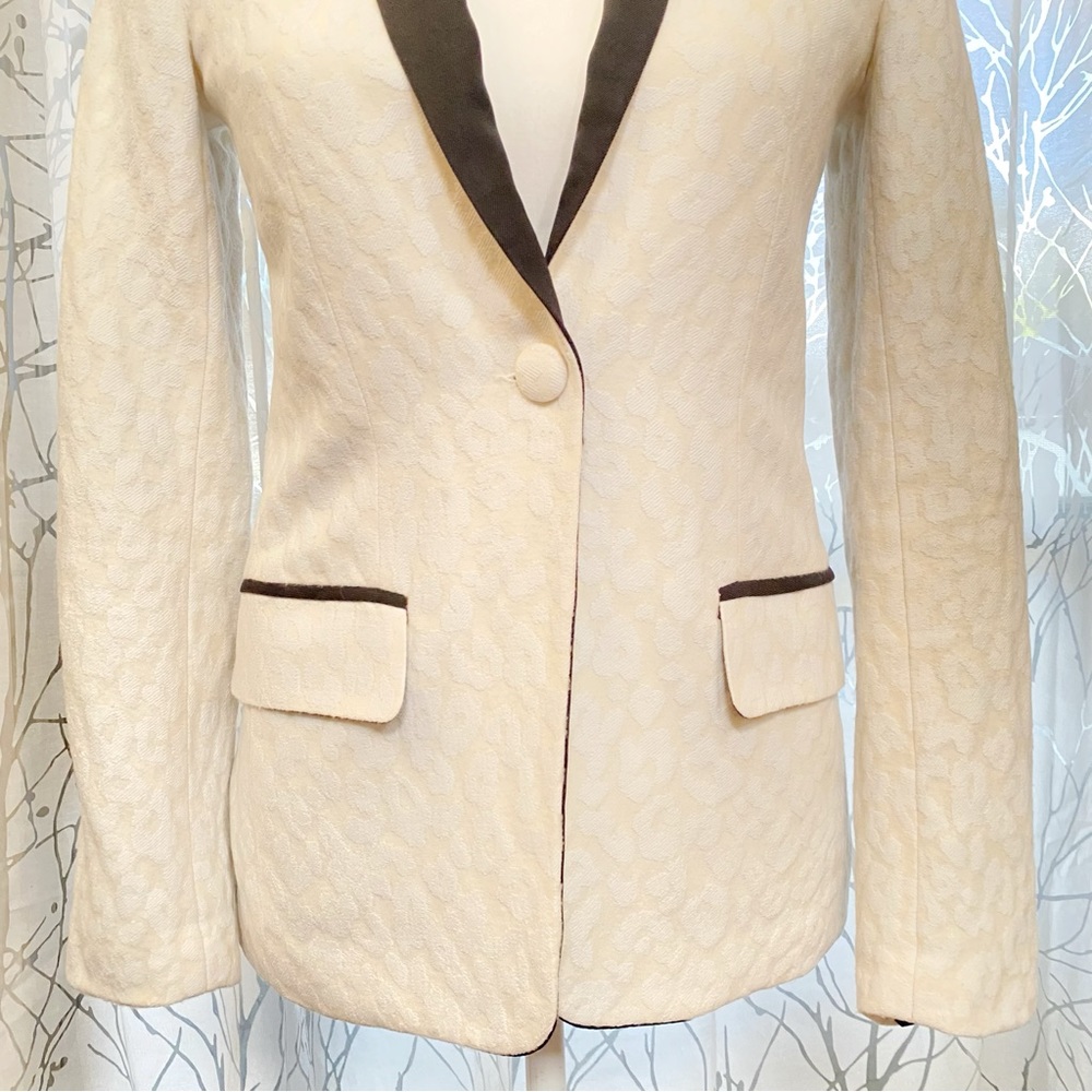 A.L.C ALC cream white black leopard print collar v-neck button up blazer jacket - Picture 4 of 10